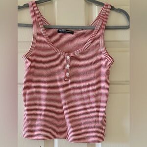 Brandy Melville Red and White Striped Knit Tank Top w/ Button Detail